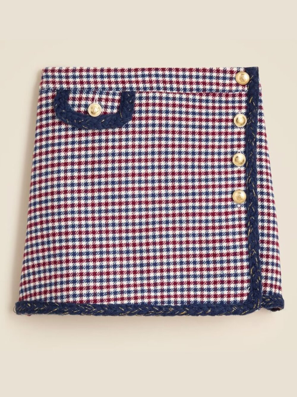 Girls' J.Crew Fall Faux Wrap Skirt Houndstooth Gold Buttons NWT Sealed SZ 10